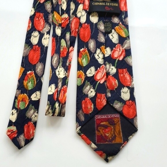 CARNAVAL DE VENISE 100% SILK SPRING TULIP TIE 4" - Picture 5 of 5
